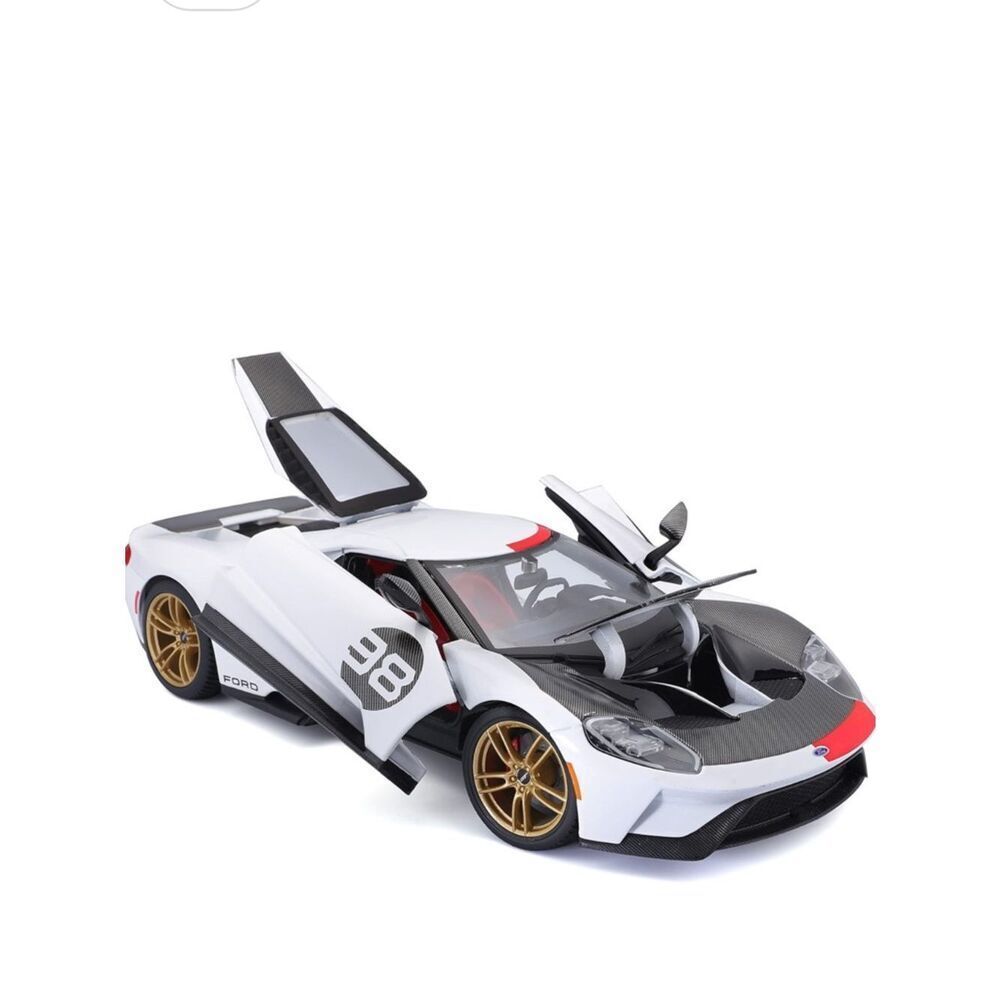 Ford GT # 98 White Heritage Edition Toy Car in White, Black, Red & Gold Maisto